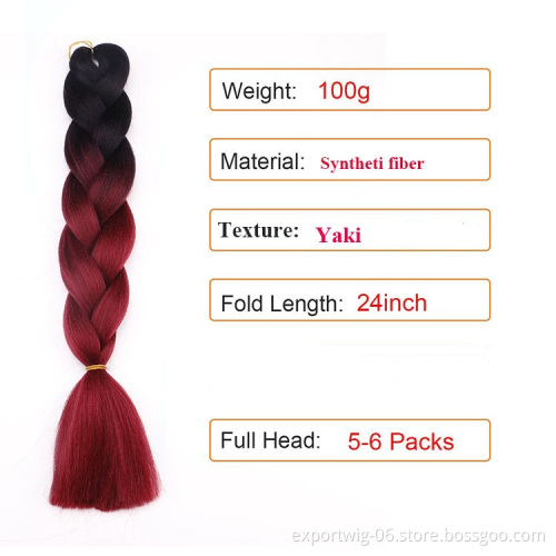 Wholesale Ombre Jumbo Braiding Hair Extension 24inches 100g Yaki Synthetic Fiber Mixed Color African Braids Hair Attachment